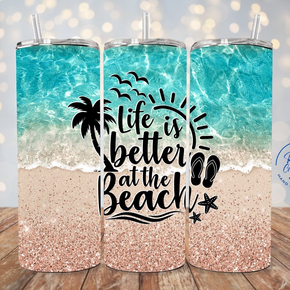Life Is Better At The Beach 20 Skinny Tumbler, Beach Tumbler, Travel Tumbler